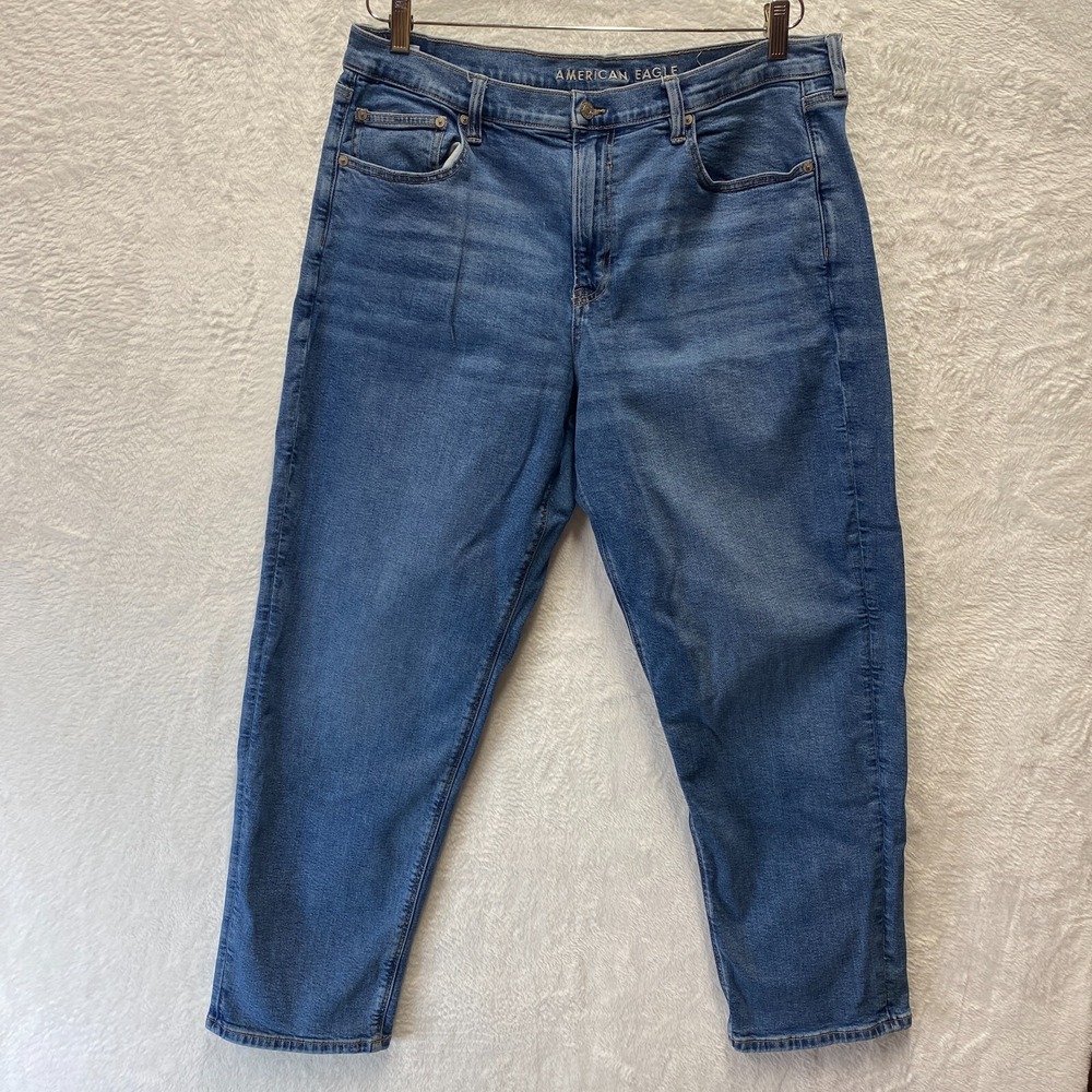 American Eagle 90s Straight Jeans Womens 18 Blue Denim High Rise Stretch 29 In
